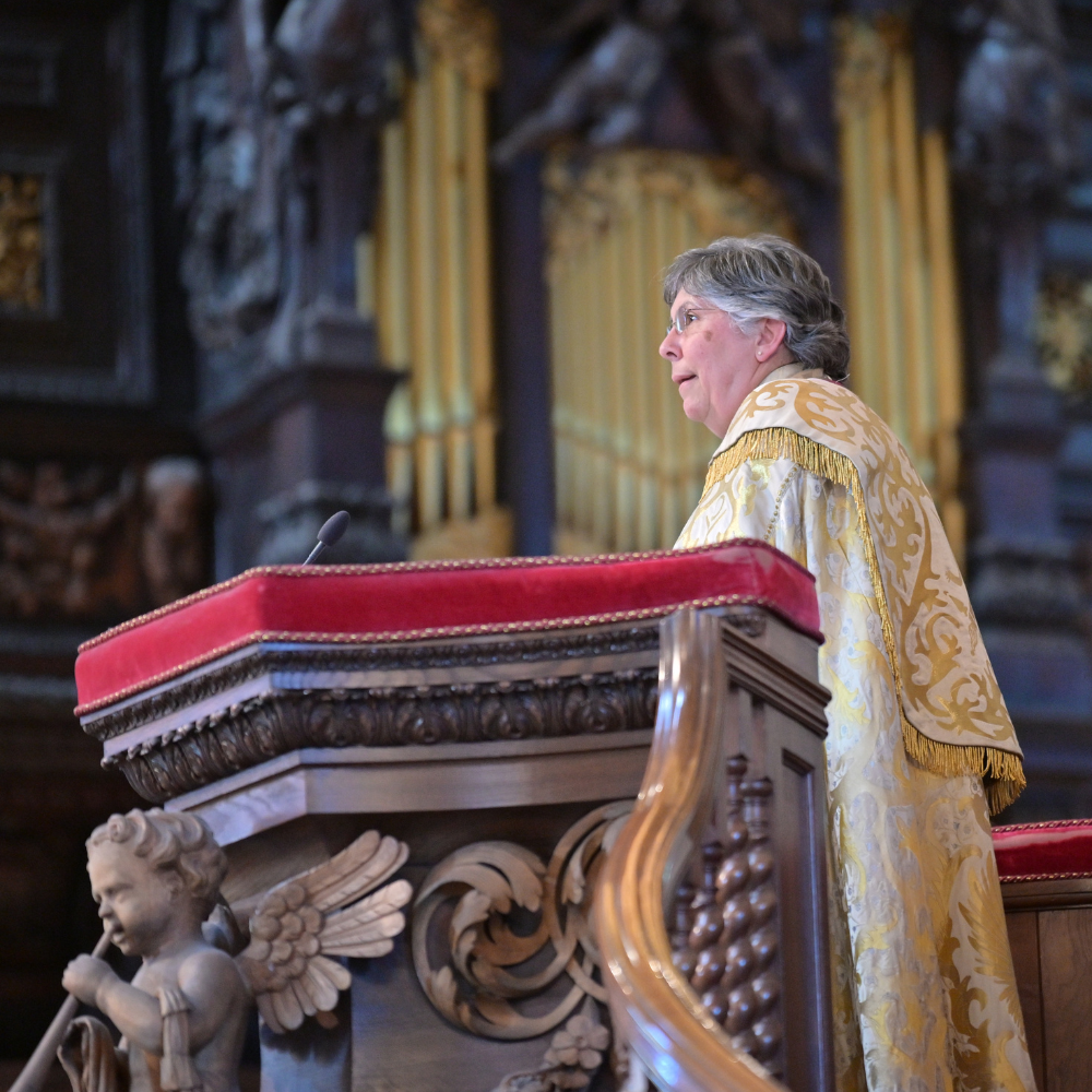 The Rt Revd Dr Guli Francis-Dehqani, The Lord Bishop of Chelmsford, dressed in a golden robe.